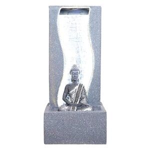 Grey Silver Table Top Meditating Buddha Water Fountain Led Light and Water Pump